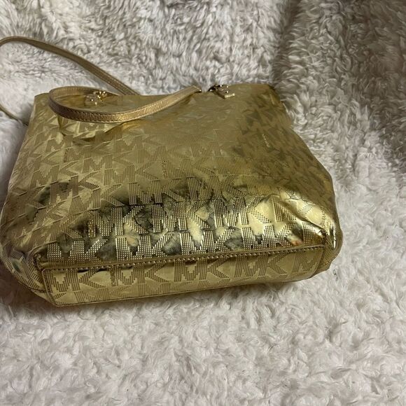 MICHAEL KORS LEATHER MEDIUM TOTE BAG GOLD COLOR MONOGRAM - Picture 7 of 15
